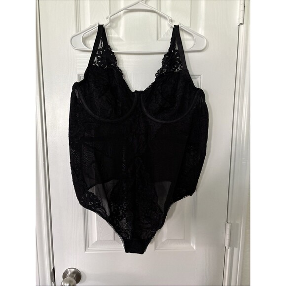 Torrid Curves Sexy Black Satin & Lace Bodysuit Lingerie SZ 2 Plus - Picture 1 of 5